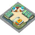 Cartoon Futuristic Control Room Scene with Green Transparent Panels Orange Chairs Red Devices And Console